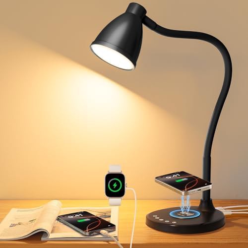 Black Bedside Lamp with Timer and USB