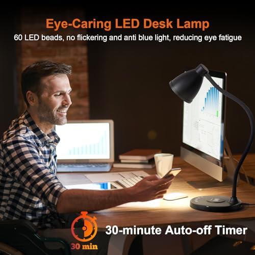 Black Bedside Lamp with Timer and USB — photo 3