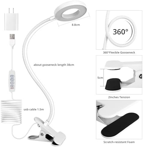 White Clamp On Reading Light for Bed — photo 4