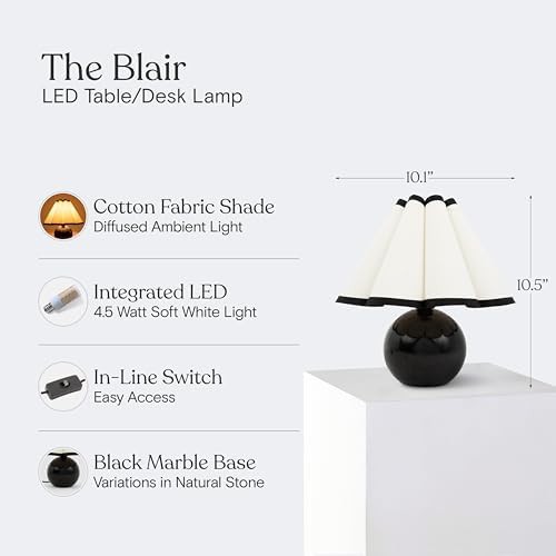 Modern Table Lamp with Marble Base and Pleated Shade — photo 3