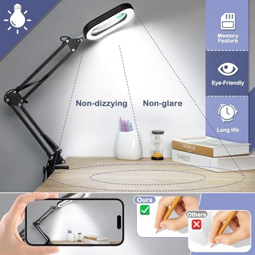 Square Magnifying Glass Lamp with Clamp Black — photo 5