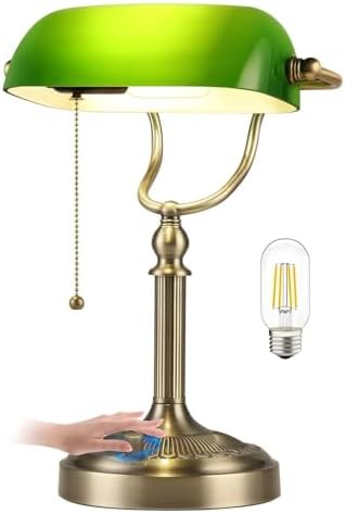 Stepless dimmable green glass bankers lamp
