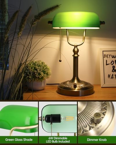 Stepless dimmable green glass bankers lamp — photo 3