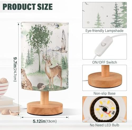 Woodland Animals Bedside Lamp with Wood Base — photo 3