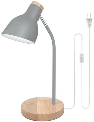 Grey Metal Table Lamp with Wood Grain