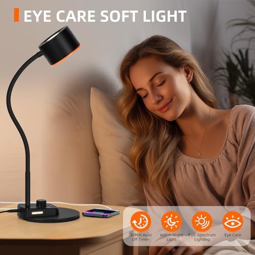 Black Metal Desk Lamp with Dual USB Ports — photo 3