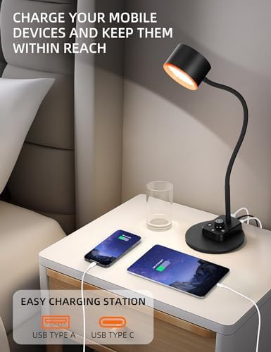 Black Metal Desk Lamp with Dual USB Ports — photo 4