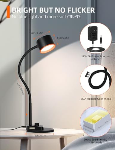 Black Metal Desk Lamp with Dual USB Ports — photo 5
