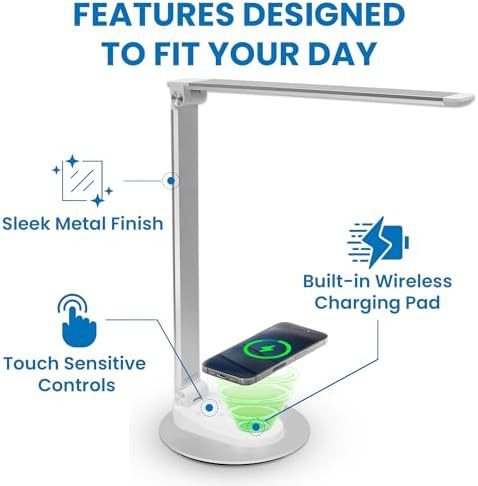 Silver LED Desk Lamp with Wireless Charger — photo 5