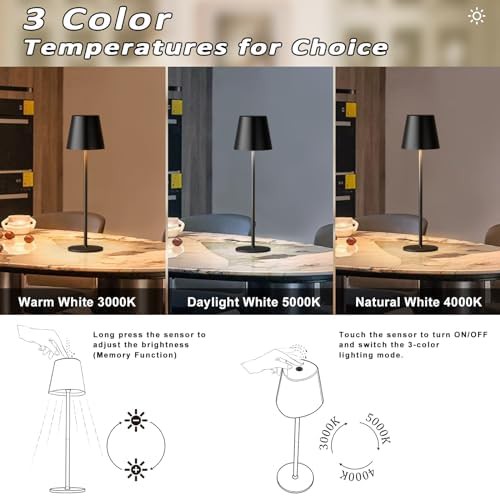 Black cordless rechargeable portable table lamp — photo 3
