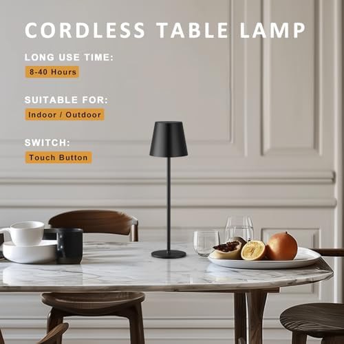 Black cordless rechargeable portable table lamp — photo 5