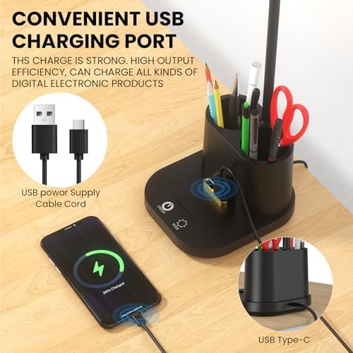 Black Desk Lamp with Pen Holder and USB — photo 3