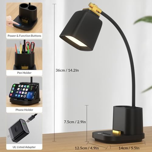 Black Desk Lamp with Pen Holder and USB — photo 5