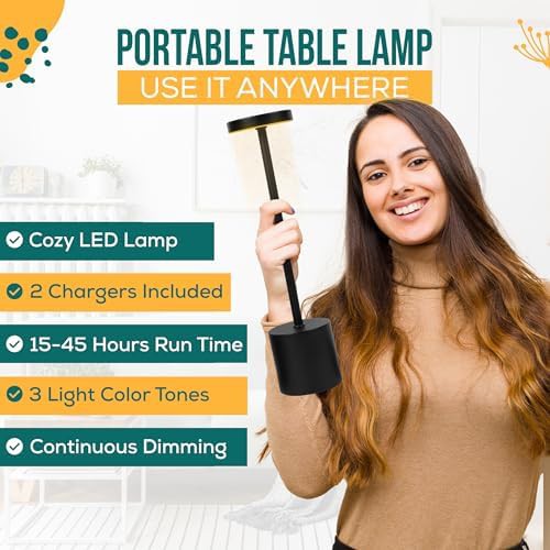 Cordless Rechargeable Black Table Lamp Set — photo 4