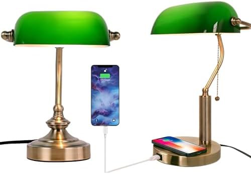Bankers Lamp Set with Wireless Charging Port