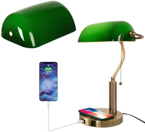 Bankers Lamp with Spare Green Glass Shade