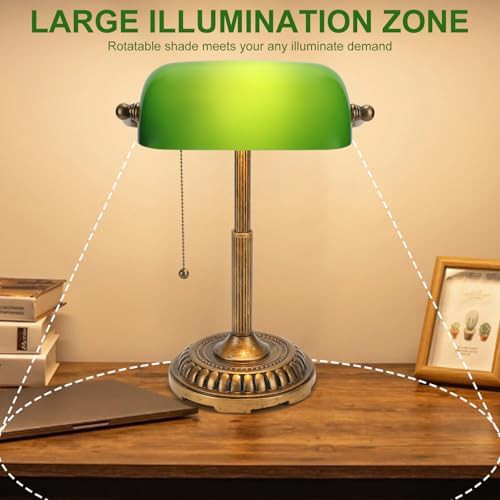 Vintage Green Glass Bankers Desk Lamp — photo 3