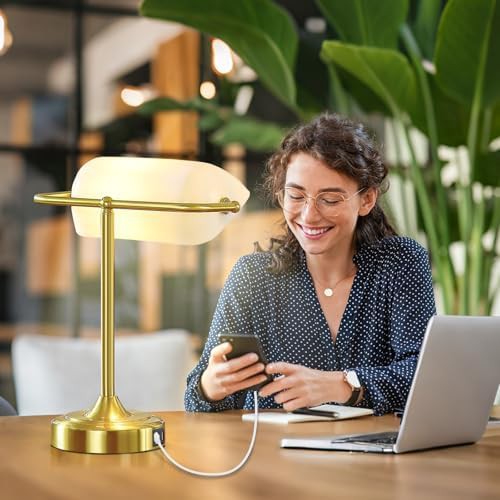 Vintage Brass Bankers Lamp with USB Ports — photo 3