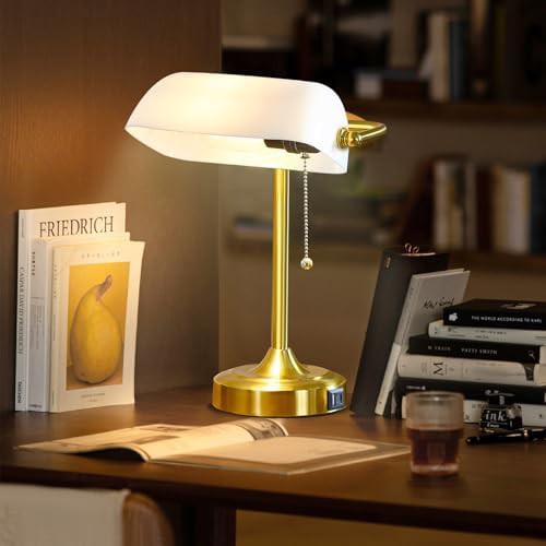 Vintage Brass Bankers Lamp with USB Ports — photo 5