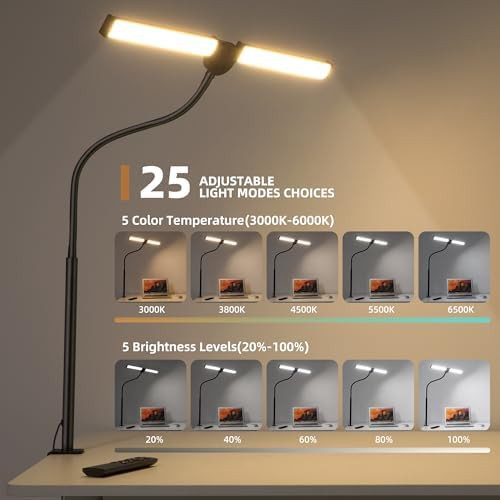 Black Double Head Eye Caring Clamp Lamp — photo 3