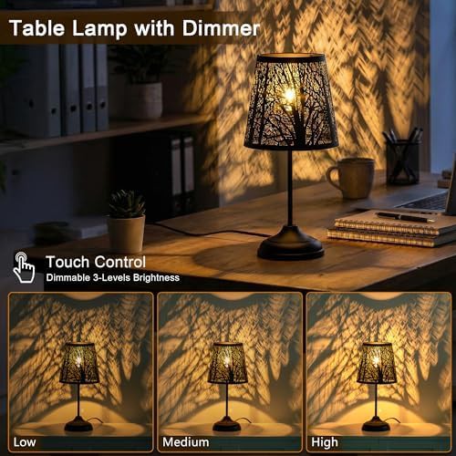 Black Metal Tree Pattern Touch Lamp — photo 3