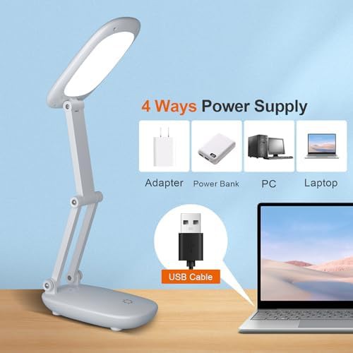 White foldable rechargeable LED desk lamp — photo 4