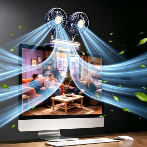 Dark Blue Monitor Clip Fan with Light