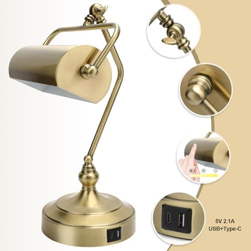 Antique Bronze Banker Touch Lamp — photo 3