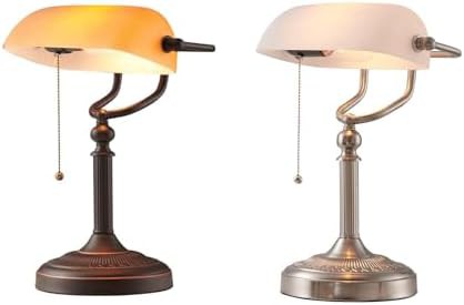 Matted orange and white glass bankers lamp set