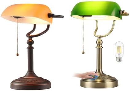 Matted Orange and Dimmable Bankers Lamps