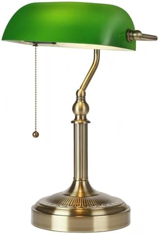 Green glass plug in bankers desk lamp