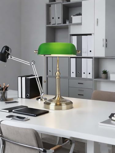 Green glass plug in bankers desk lamp — photo 3