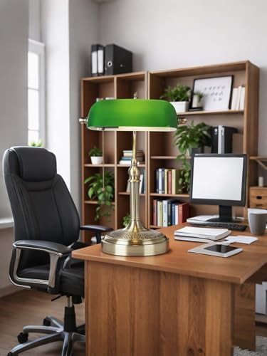 Green glass plug in bankers desk lamp — photo 4