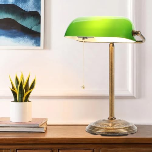 Retro Gold and Green Bankers Lamp