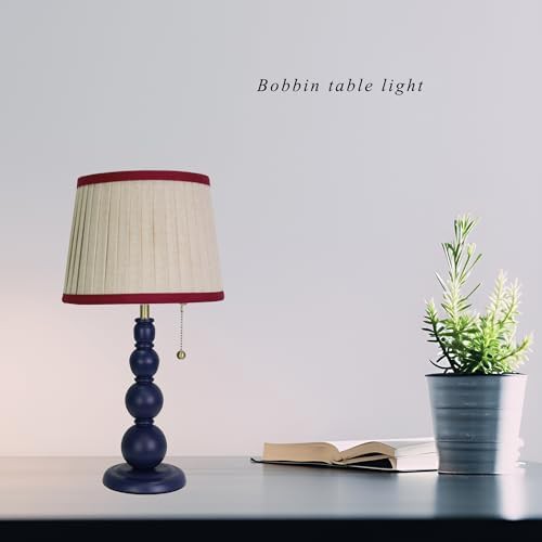 Navy Wood Base Lamp with Pleated Shade — photo 3