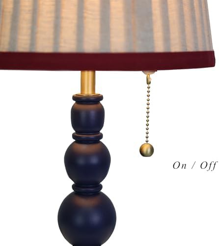 Navy Wood Base Lamp with Pleated Shade — photo 4