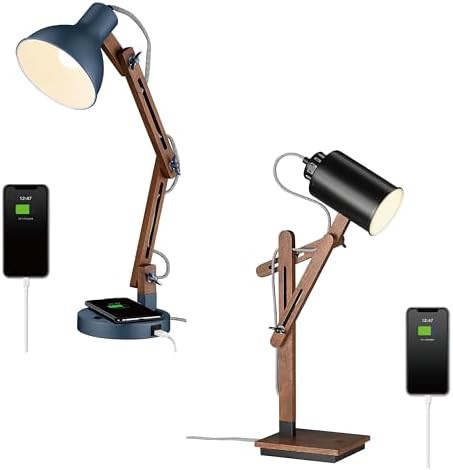 Sapele Wood Desk Lamp Set with Wireless Charging