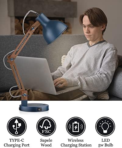 Sapele Wood Desk Lamp Set with Wireless Charging — photo 5