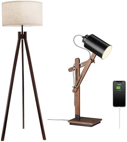 Wood Touch Desk Lamp and Tripod Floor Light