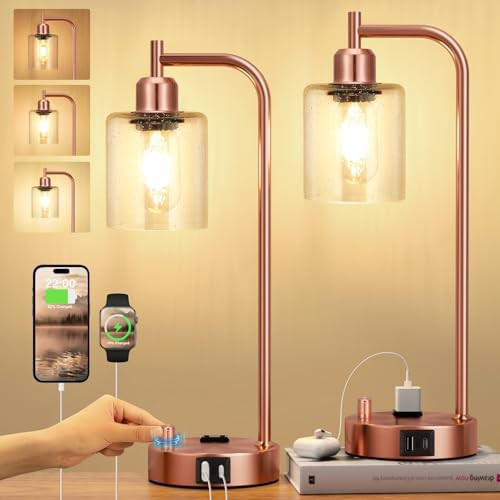 Set of two copper industrial bedside lamps