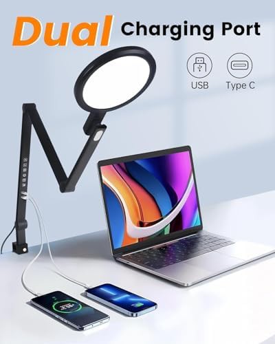 Swing arm clamp desk light with USB — photo 3