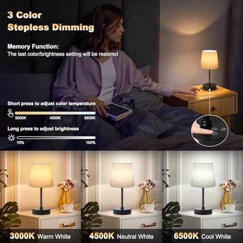 Cordless Table Lamp with Flaxen Fabric Shade — photo 3