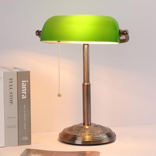 Copper and green retro bankers lamp