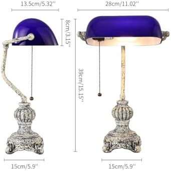 Retro blue glass bankers lamp with LED — photo 5