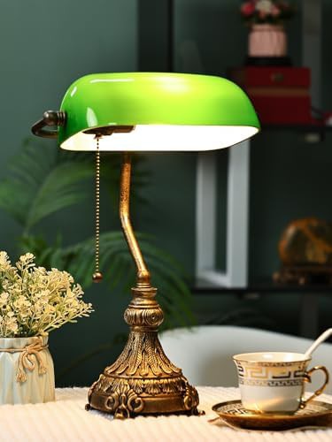 Vintage green glass bankers lamp with LED — photo 3