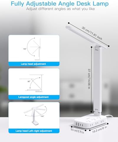 White Desk Lamp with Integrated Power Strip — photo 4