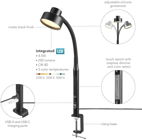 Matte Black LED Clamp Lamp with Gooseneck — photo 5