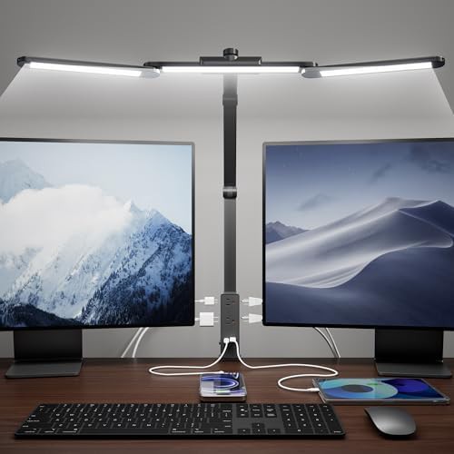 Clamp Desk Lamp with Integrated Power Strip