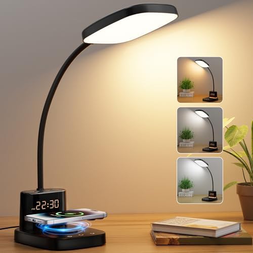 Black LED Desk Lamp with Clock