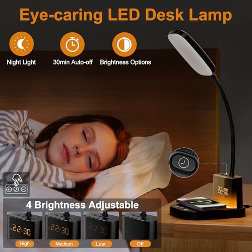 Black LED Desk Lamp with Clock — photo 4